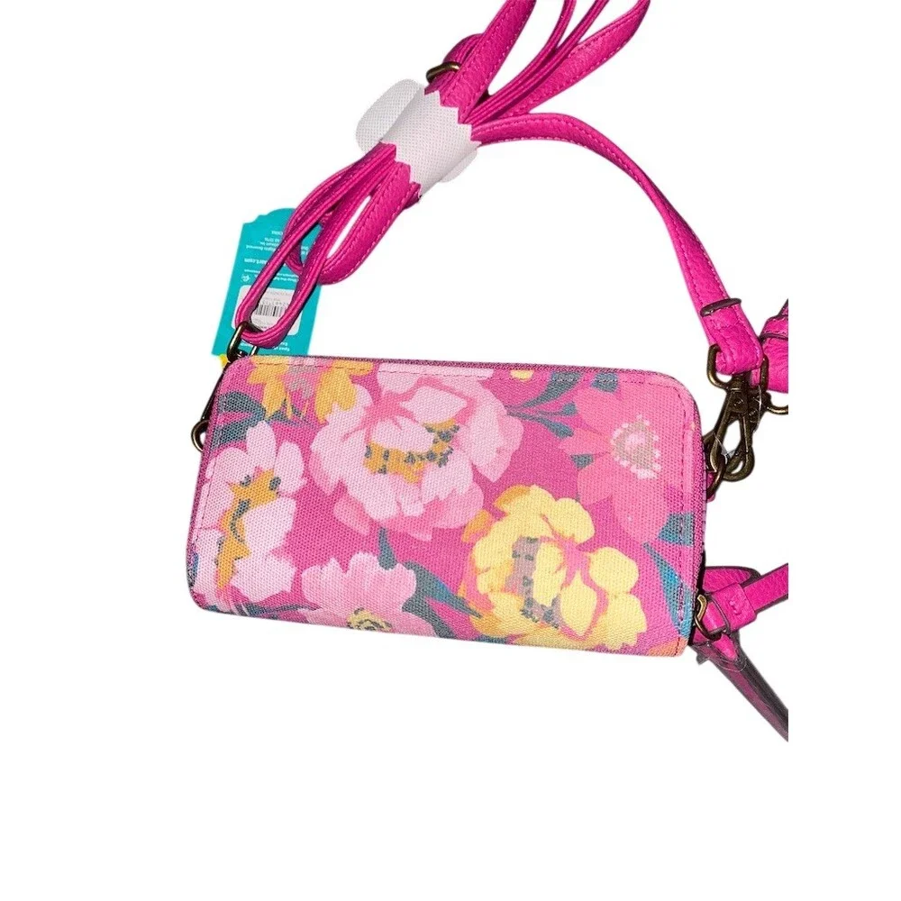 The Pioneer Woman Floral RFID Crossbody Wallet Wristlet Pink Multi Small